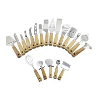 2019 hot new design 20pcs stainless steel gadgets set with wooden handle